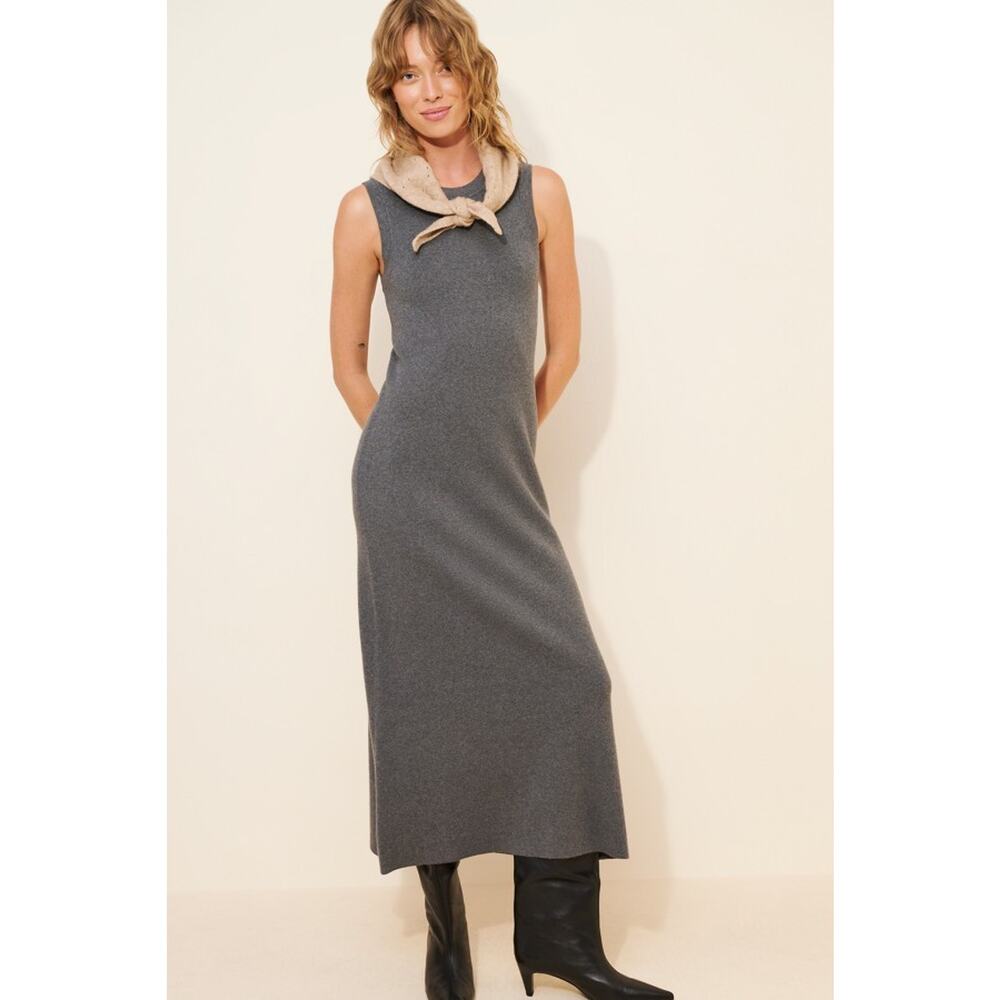 Alex Mill Brynn Knitted Sweater Dress Heather Gray Small Cotton Cashmere